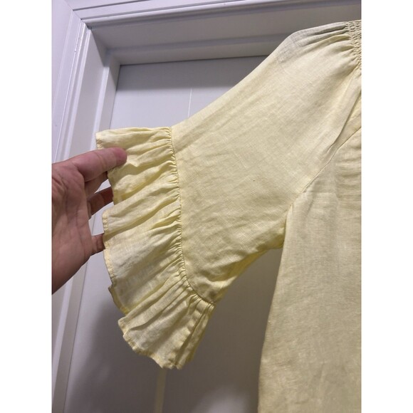 Lilly Pulitzer Tayla linen top Creme Fraiche Lemon Yellow Buttons Size Small - Picture 3 of 6